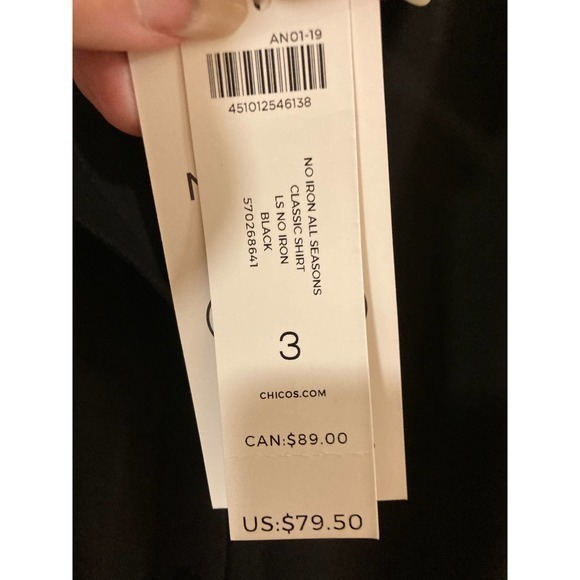 Chico’s Black Button Up No Iron Coolmax Blouse XL NWT - Picture 5 of 9